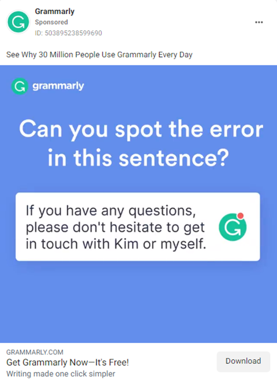 Brand Awareness ads Examples - Grammerly