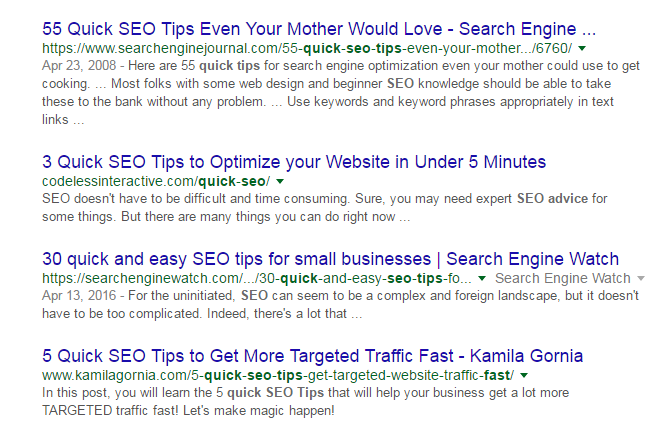 Advanced SEO Tips - Emphasize Quick and Simple Results