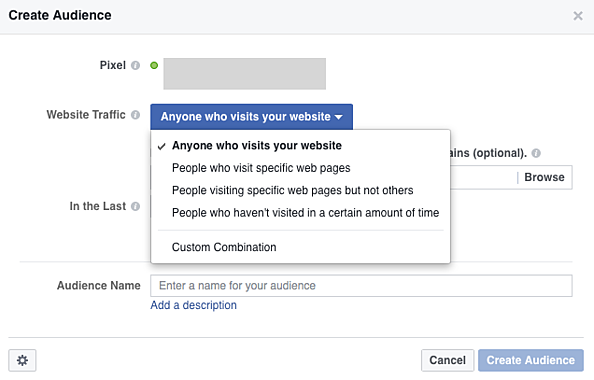 Facebook retargeting creating a Custom Audience Step 3
