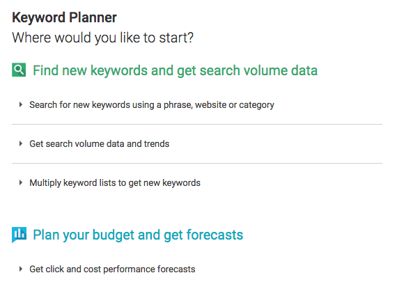 Google Keyword Planner - Choose a tool
