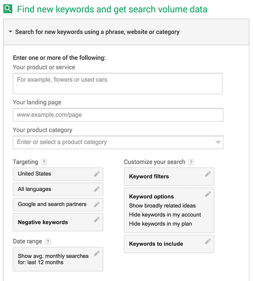 Google Keyword Planner - Find New Keyword