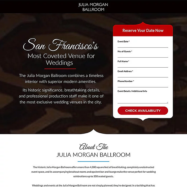 Julia Morgan Ballroom — Ecommerce Landing Page Example