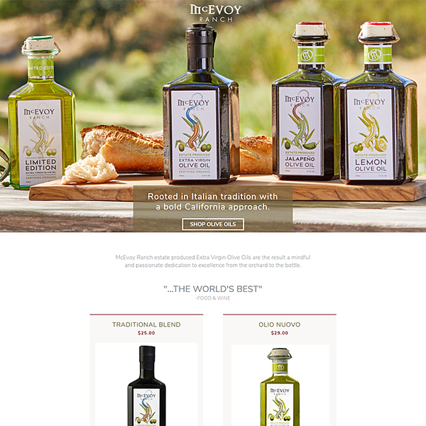 McEvoy Ranch — Ecommerce Landing Page Example