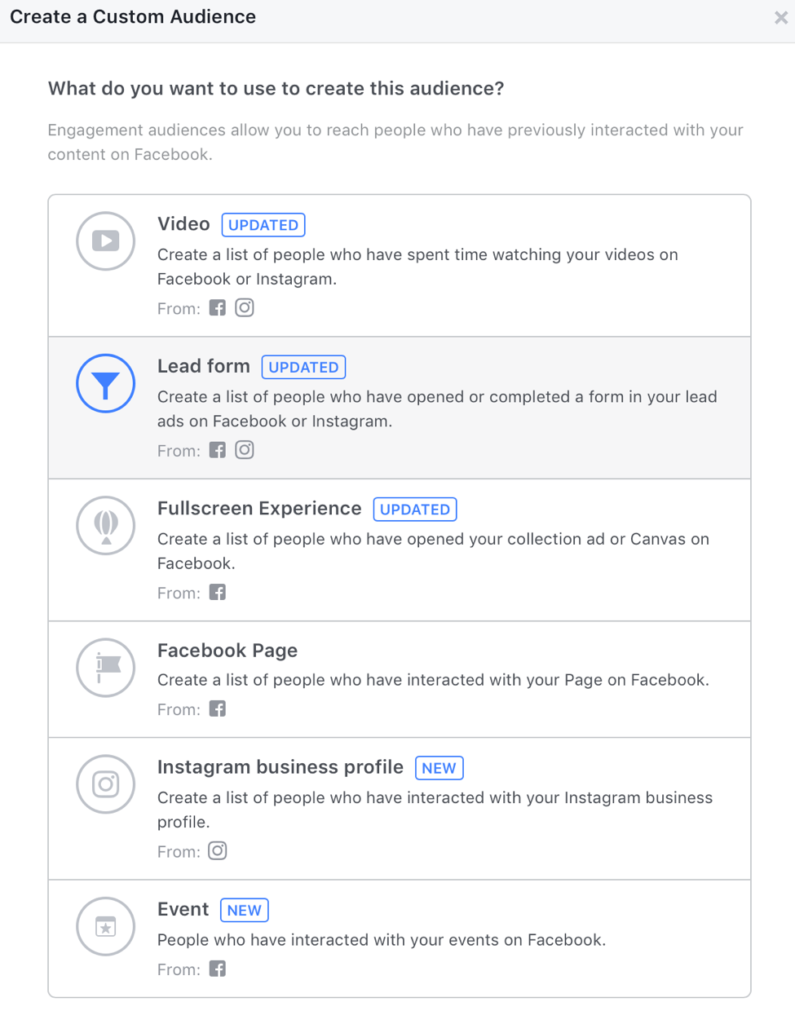Facebook Ads Custom Audiences - Target people with lead form
