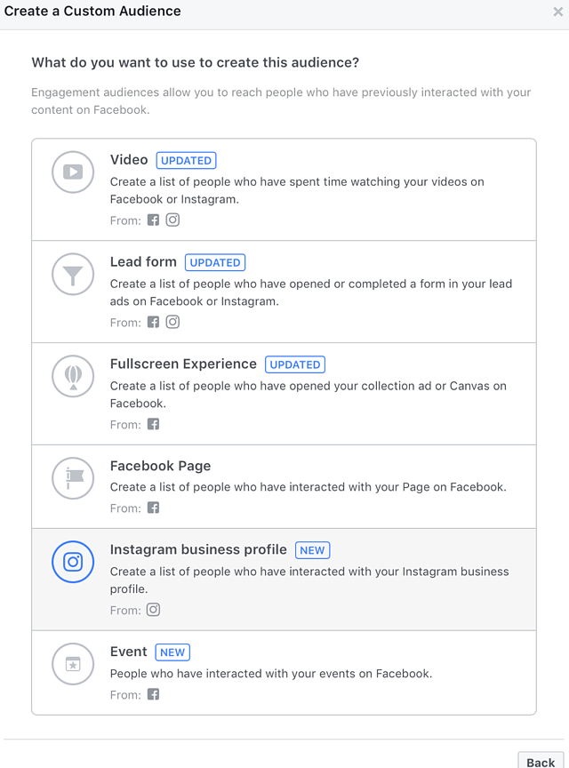 Facebook Ads Custom Audiences - Instagram Targeting