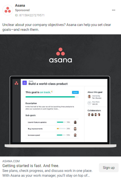 Brand Awareness ads Examples - Asana